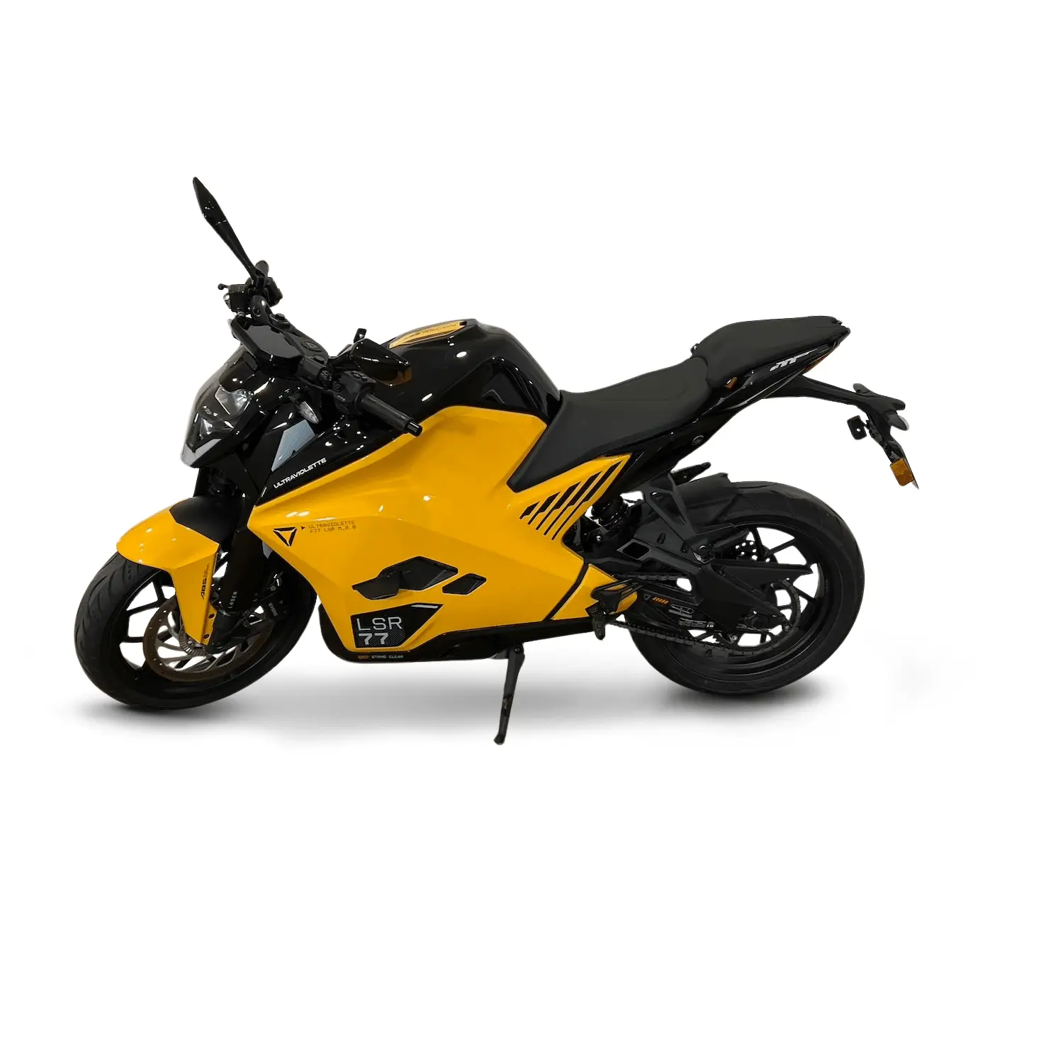 f77-mach-2-jaune-g2r-c-g Moto électrique Ultraviolette F77 Mach 2 jaune – vue latérale gauche.